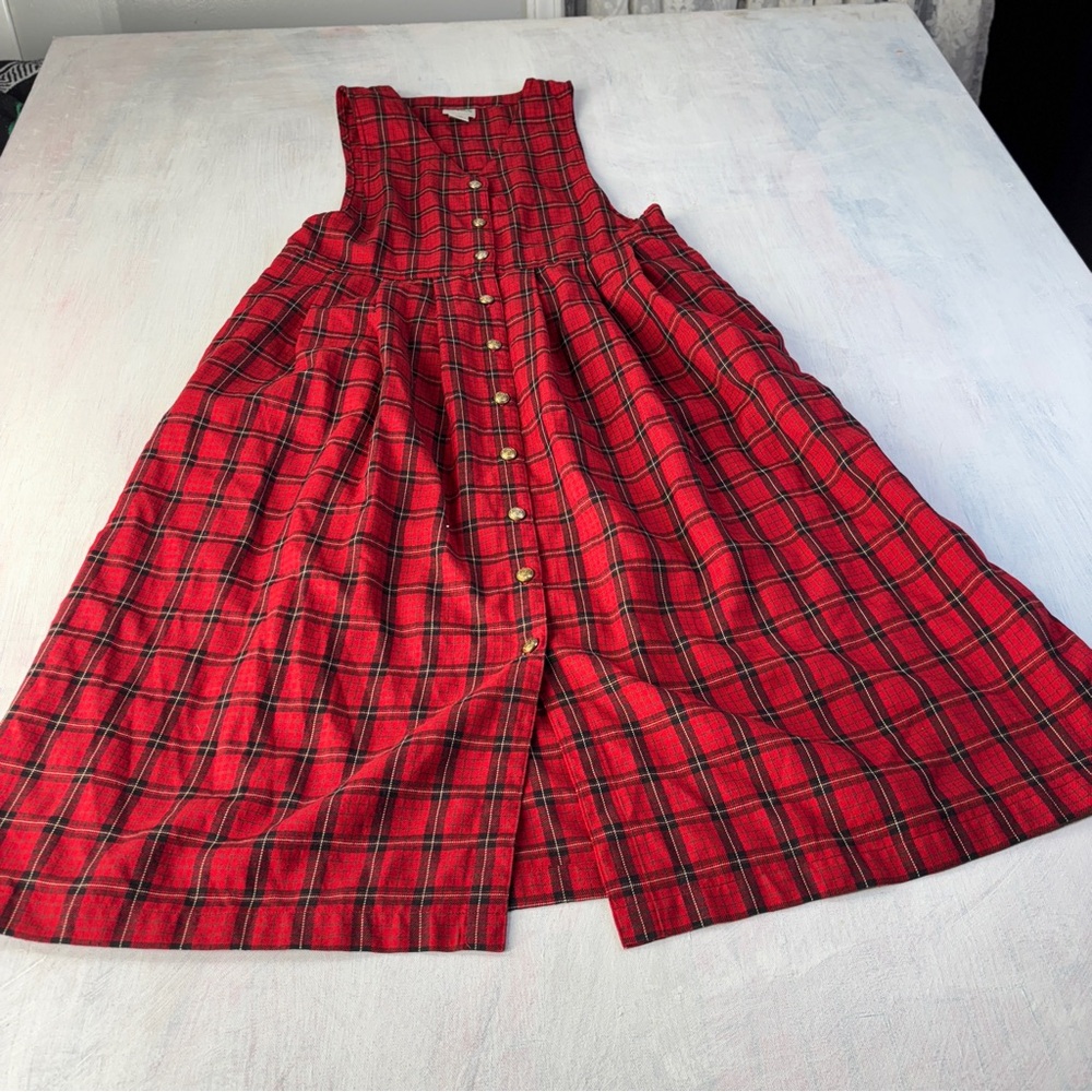 Vtg Laura gayle womens dress plaid red holiday Christmas pockets buttoned sz 12